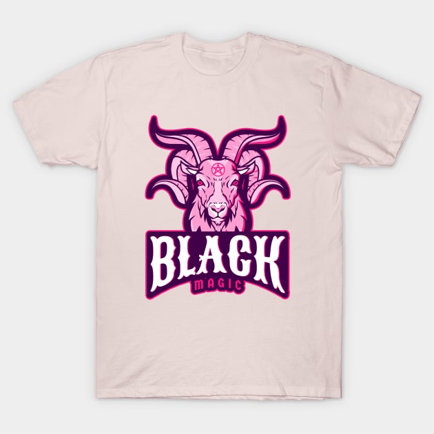 Black Magic Cute Pink Goat Baphomet with Pentagram T-Shirt by Witchy Ways